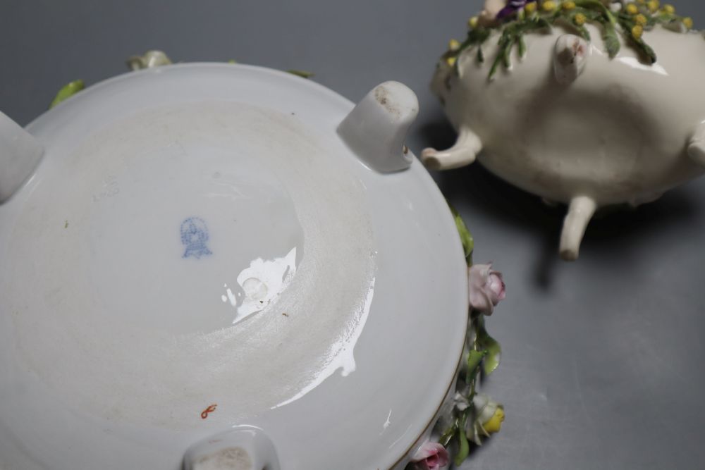 Two German pot-pourri bowls with cherubs, tallest 19cm